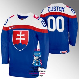 Män Slovakien tröja med eget tryck IIHF World Championship 2023 Blå